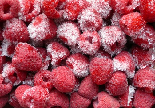 macro vue of frozen raspberries