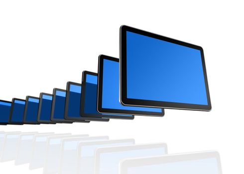 many 3D TV, computer screens isolated on white