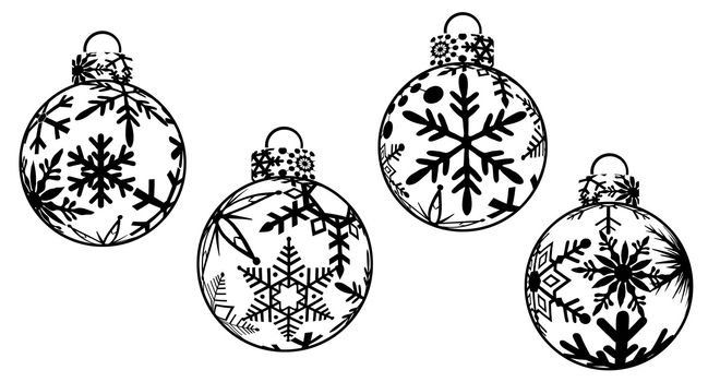 Christmas Ornaments Black and White Clipart