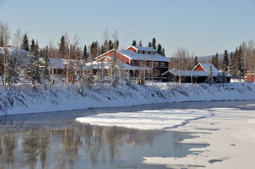 Historic Pioneer Park by the River in Winter 