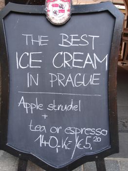 menu of ice cream in Prague