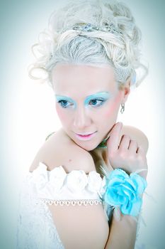 sensuality high key beauty with intensive green blue make up