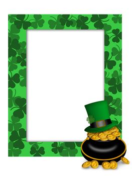 St Patricks Day Leprechaun Green Hat on Pot of Gold Picture Frame Illustration