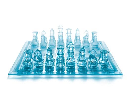 Glass chess on chess board