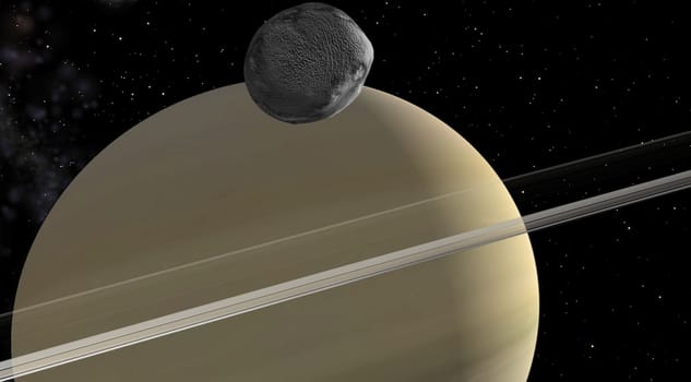 Saturn on a background of stars 
