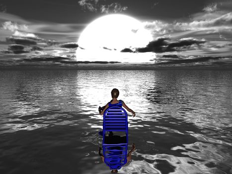 the woman in the wheelchair into the sea