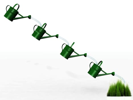 watering cans and the tuft of grass