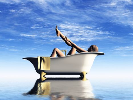 a  naked woman bathes in  the bath