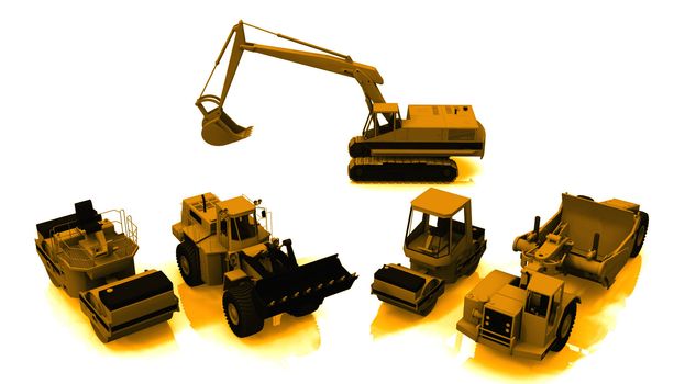 construction machinery on white background