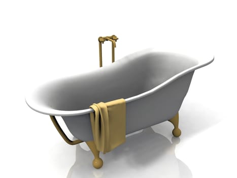 bathtub and towel on white background