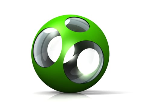 a  glass ball and green metal