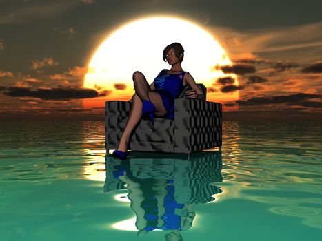 the woman in the wheelchair into the sea