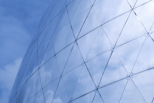 building details reflecting blue sky