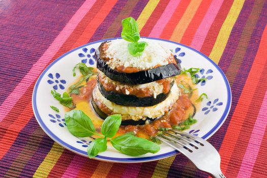 eggplants parmigiana  with cheese and tomato traditional recipe