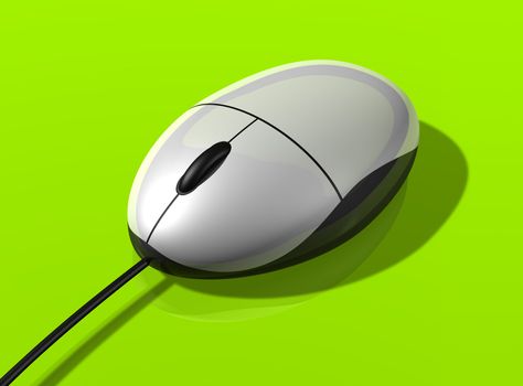 3D white computer mouse isolated on a green background
