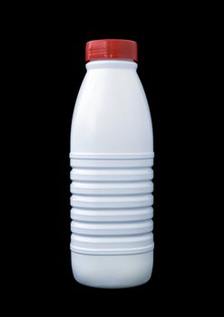 milk plastic bottle isolated on black background with clipping path