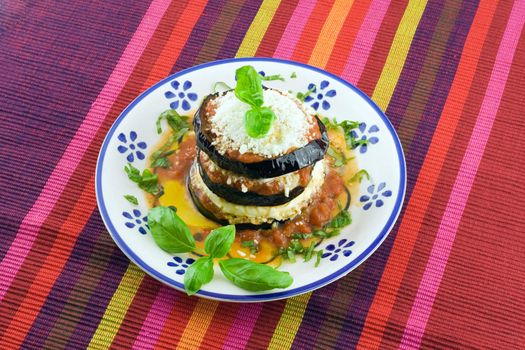 eggplants parmigiana  with cheese and tomato traditional recipe