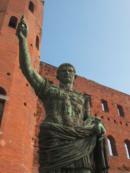 Caesar Augustus monument at Palatine towers in Turin, Italy