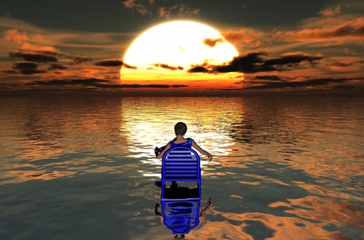 the woman sitting admiring the sunset
