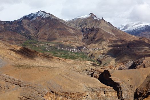 Village in Himalayas. Spiti Valley, Himachal Pradesh, India