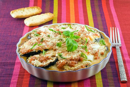 eggplants parmigiana  with cheese and tomato traditional recipe