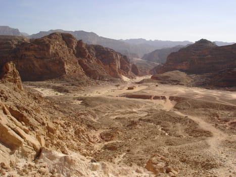 Warm summer.Color canyon in desert of Egypt