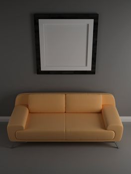 Sofa and painting in the room. High resolution image. 3d rendered illustration.