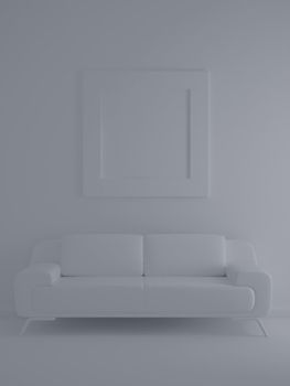 Sofa and painting in the room. High resolution image. 3d rendered illustration.