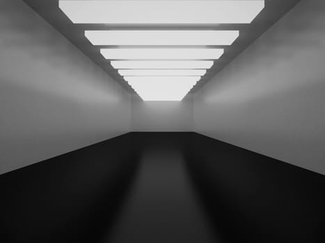 A long corridor and lamps. High resolution image. 3d rendered illustration.