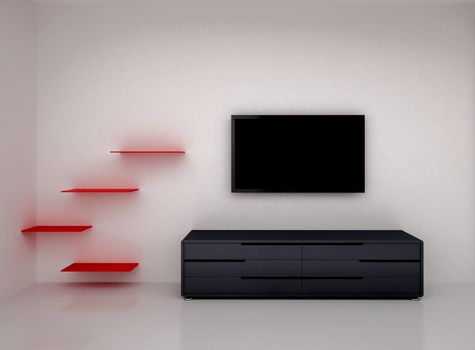 Modern TV in room. Interior of the modern room. High resolution image. 3d rendered illustration.