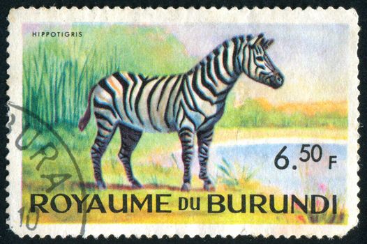 BURUNDI - CIRCA 1963: stamp printed by Burundi, shows Ancestor Figures, zebra, circa 1963