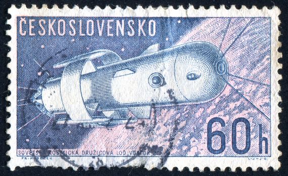 CZECHOSLOVAKIA - CIRCA 1962: stamp printed by Czechoslovakia, shows Soviet Spaceship Vostok, circa 1962