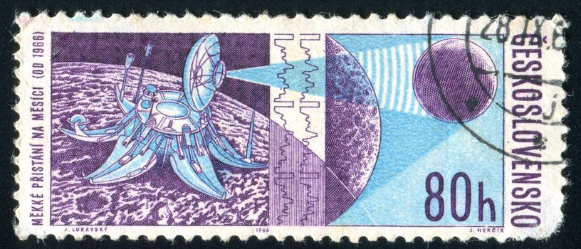 CZECHOSLOVAKIA - CIRCA 1966: stamp printed by Czechoslovakia, shows Soft landing on Moon, circa 1966