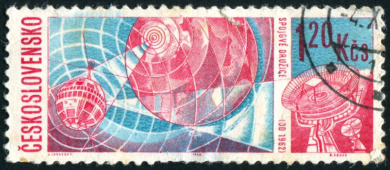 CZECHOSLOVAKIA - CIRCA 1966: stamp printed by Czechoslovakia, shows Telstar over Earth & receiving station, circa 1966