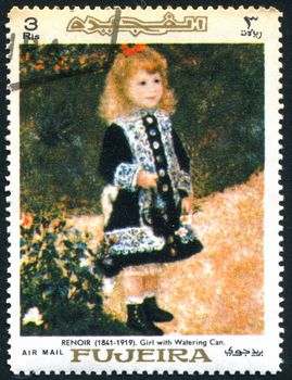 FUJEIRA - CIRCA 1966: stamp printed by Fujeira, shows little girl in the picture, circa 1966