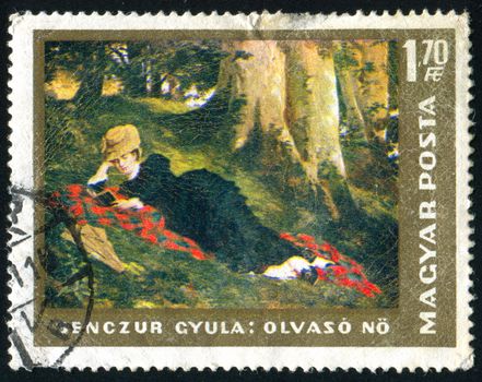 HUNGARY - CIRCA 1966: stamp printed by Hungary, shows Reading Woman by Gyula Benczur, circa 1966