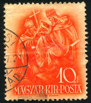 HUNGARY - CIRCA 1937: stamp printed by Hungary, shows Pope Sylvester II, Archbishop Astrik, circa 1937