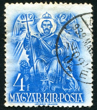 HUNGARY - CIRCA 1937: stamp printed by Hungary, shows St. Stephen enthroned, circa 1937