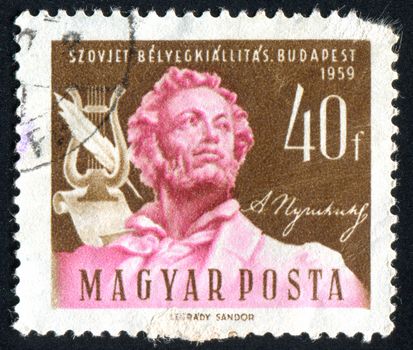 HUNGARY - CIRCA 1959: stamp printed by Hungary, shows Aleksander Pushkin, poet, circa 1959