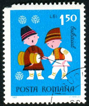 ROMANIA - CIRCA 1969: stamp printed by Romania, show Drummer and singer, circa 1969.