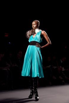 NEW YORK, NY - FEBRUARY 14: A model walks the runway at the Tracy Reese Fall 2011 fashion show during Mercedes-Benz Fashion Week at The Studio at Lincoln Center on February 14, 2011 in New York City. (Photo by Diana Beato)