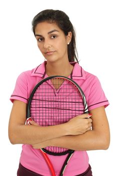 Photo of a attractive female tennis player.