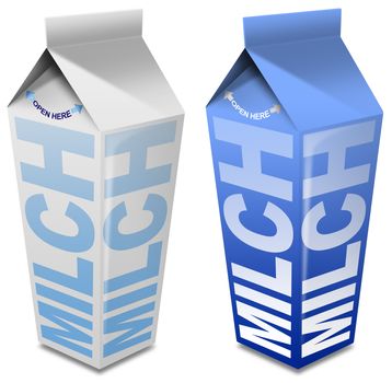 2 white and blue packaging of milk with milk written in german