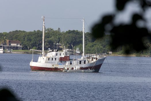 Small ship anchored in Florida cove