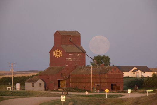 Grain Elevator Spring Valley Saskatchewan and Full Moon