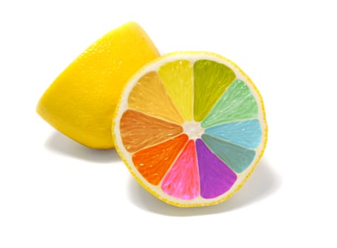 Coloured lemon on white background - creative design