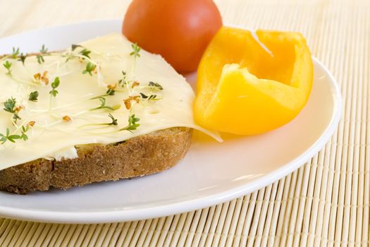 Healthy breakfast - bread with cheese and some vegetable