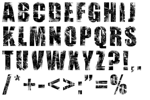 Grunge alphabet - black on white background