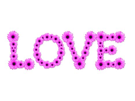Word Love made from pink flowers