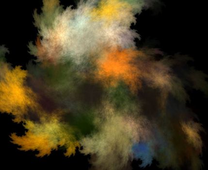 Fractal color clouds on black background